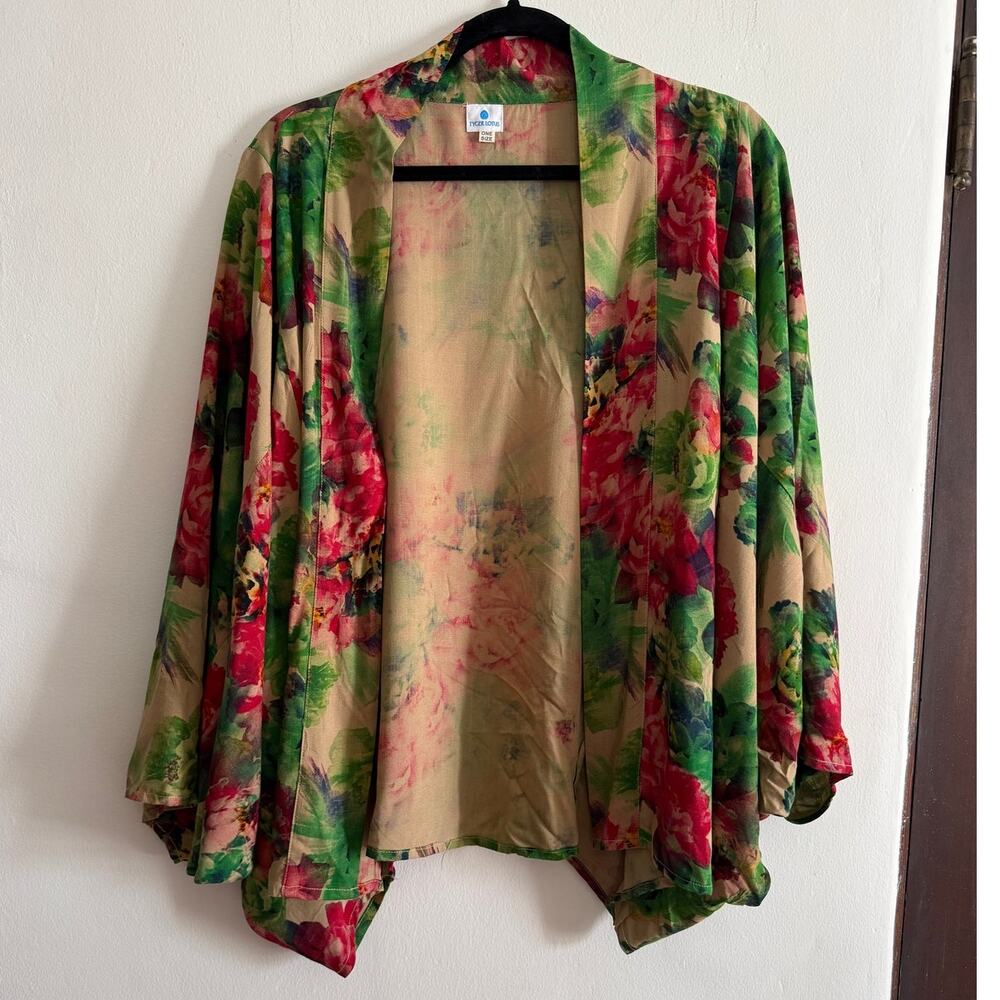 Tyger Lotus | Rustic Floral Cocoon style Kimono | One Size Swim cover up